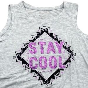 Justice Stay Cool Glitter Graphic Tank Girls Kids 10 Sleeveless Gray Purple Top